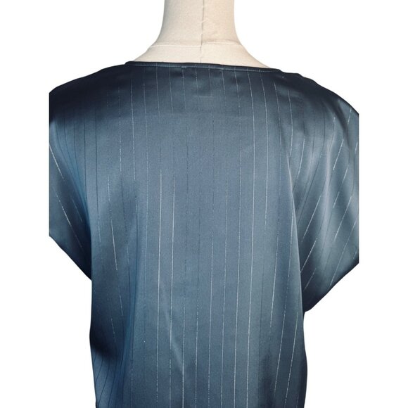 Halogen Medium Womens V-Neck Cap Sleeve Top Blue Pinstripe Polyester/Spandex - Picture 6 of 12